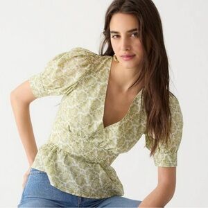 J.Crew Paisley Puff-sleeve V-neck Top size 6